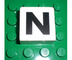 Duplo, Tile 2 x 2 x 1 with Black Capital Letter N Pattern