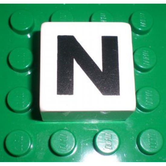 Duplo, Tile 2 x 2 x 1 with Black Capital Letter N Pattern