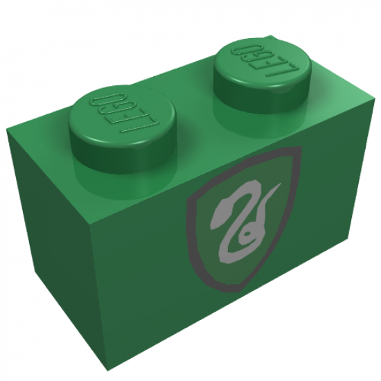 Brick 1 x 2 with HP Slytherin Shield Pattern