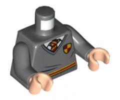 Torso Harry Potter Sweater and Tie, Gryffindor Stripe and Shield Pattern / Dark Bluish Gray Arms / Light Nougat Hands