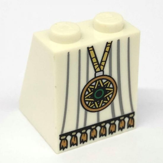 Slope 65 2 x 2 x 2 with Bottom Tube with Minifigure Dress/Skirt/Robe, Gold Star Pendant and Tassels Pattern