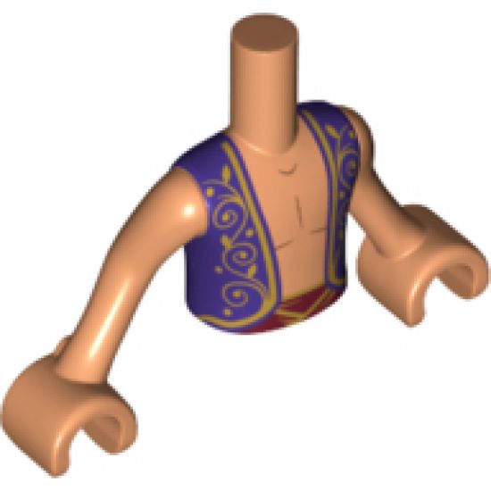 Mini Doll, Torso Boy Dark Purple Vest with Gold Filigree, Dark Red Sash Pattern, Nougat Arms with Hands