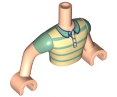 Mini Doll, Torso Friends Man Tan and Sand Green Striped Polo Shirt Pattern, Light Nougat Arms with Hands with Sand Green Short Sleeves