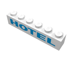 Brick 1 x 6 with Blue 'HOTEL' Thick Pattern