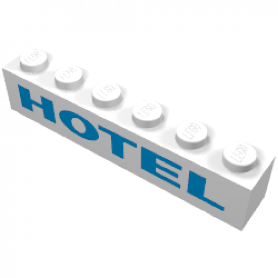 Brick 1 x 6 with Blue 'HOTEL' Thick Pattern