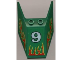Windscreen 6 x 4 x 1 1/3 with Bottom Tabs and Hollow Studs with Number 9 and Red Flames Pattern (Stickers) - Set 6568