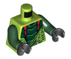 Torso Ninjago Snake with Dark Green and Red Scales Pattern (Lizaru) / Dark Green Arms / Black Hands