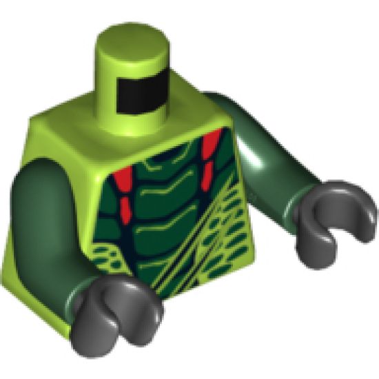 Torso Ninjago Snake with Dark Green and Red Scales Pattern (Lizaru) / Dark Green Arms / Black Hands