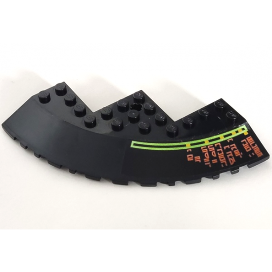 Brick, Round Corner 10 x 10 with Slope 33 Edge, Axle Hole, Facet Cutout with Light Bars and Alien Characters Pattern Model Right (Sticker) - Set 7697