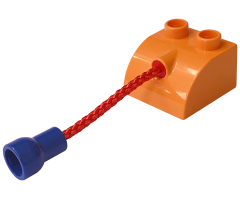 Duplo, Brick 2 x 2 with Curved Top and Hole Connector with 3L Red Rope and Violet Stud Receptacle