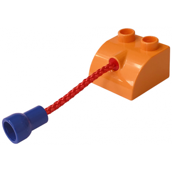 Duplo, Brick 2 x 2 with Curved Top and Hole Connector with 3L Red Rope and Violet Stud Receptacle