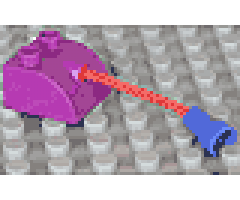 Duplo, Brick 2 x 2 with Curved Top and Hole Connector with 3L Red Rope and Violet Stud Receptacle