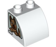 Duplo, Brick 2 x 2 x 1 1/2 with Curved Top with Prisoner on One Side and Dog on Other Side Pattern