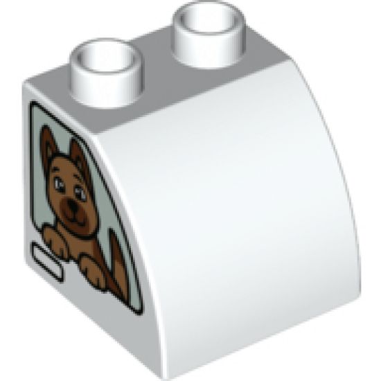 Duplo, Brick 2 x 2 x 1 1/2 with Curved Top with Prisoner on One Side and Dog on Other Side Pattern