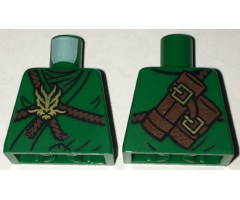 Torso Ninjago Brown Rope, Gold Medallion and Dark Green Undershirt Front, Scabbards on Back Pattern