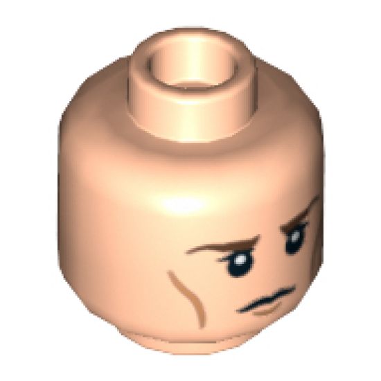 Minifigure, Head Dual Sided Brown Eyebrows, Wrinkles, Calm / Angry, Clenched Teeth Pattern - Hollow Stud