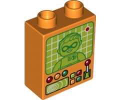 Duplo, Brick 1 x 2 x 2 with Lever, Controls and Screen with Robin Pattern