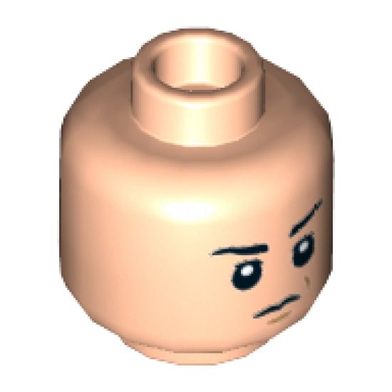 Minifigure, Head Dual Sided Black Eyebrows, Scowl / Crooked Malicious Smile Pattern - Hollow Stud