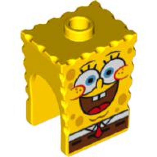 Minifigure, Head, Modified SpongeBob SquarePants with Open Smile Large Pattern