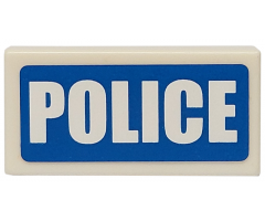 Tile 1 x 2 with White 'POLICE' Thick Font on Blue Background Pattern (Sticker) - Sets 7235-2 / 7236-2 / 7744 / 60023