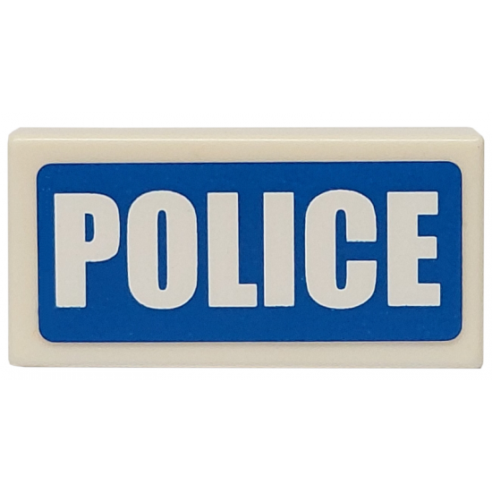 Tile 1 x 2 with White 'POLICE' Thick Font on Blue Background Pattern (Sticker) - Sets 7235-2 / 7236-2 / 7744 / 60023