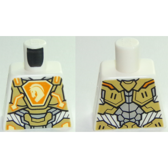 Torso Nexo Knights Armor, Metallic Gold Panels, Orange Emblem, Yellow Horse Head Pattern