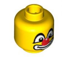 Minifigure, Head Big Eyes with White Pupils, Red Nose and Large White Mouth Pattern (Clown) - Blocked Open Stud