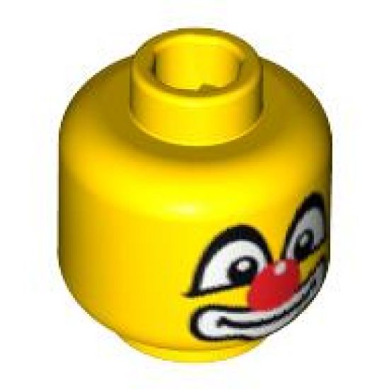 Minifigure, Head Big Eyes with White Pupils, Red Nose and Large White Mouth Pattern (Clown) - Blocked Open Stud