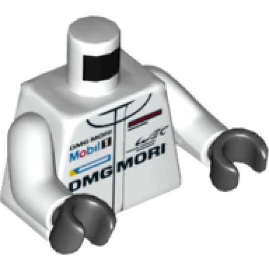 Torso Race Suit with 'PORSCHE DMG MORI' and Mobil 1 Logo Pattern / White Arms / Black Hands