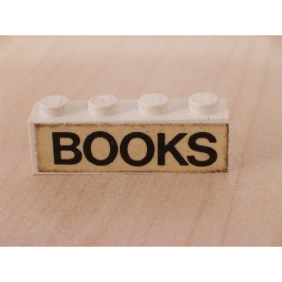 Brick 1 x 4 with Black 'BOOKS' Text Pattern (Sticker) - Set 1592-1