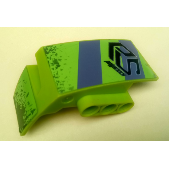 Technic, Panel Car Mudguard Right with Dark Bluish Gray and Lime Stripes, 'PS' and 'Polyshock' and Mud Splashes Pattern (Stickers) - Set 8496