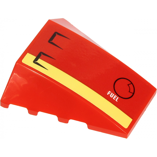 Wedge 4 x 4 No Studs with White 'FUEL', Bright Light Yellow Stripe and Black Fuel Filler Cap and Vents on Red Background Pattern (Sticker) - Set 60271