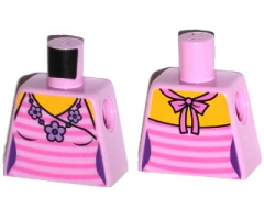 Torso Female Top with Dark Pink Stripes and Flower Necklace Pattern