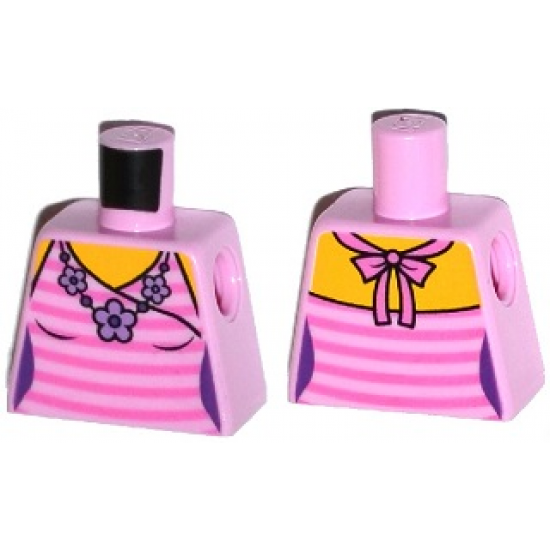 Torso Female Top with Dark Pink Stripes and Flower Necklace Pattern