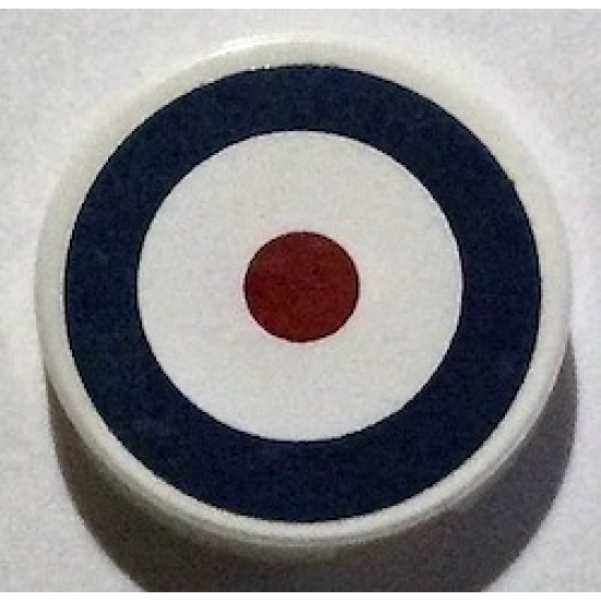 Tile, Round 2 x 2 with Blue Circle and Red Dot (British Roundel) Pattern (Sticker) - Set 7307