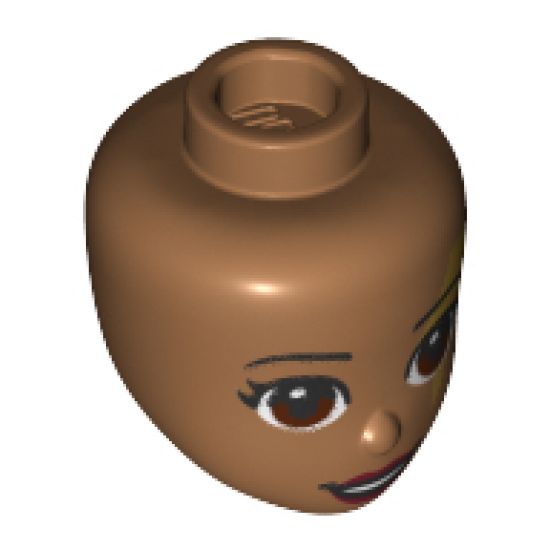 Mini Doll, Head Friends with Light Brown Eyes, Dark Red Lips, Gold Lightning Bolt around Left Eye and Open Mouth Smile Pattern