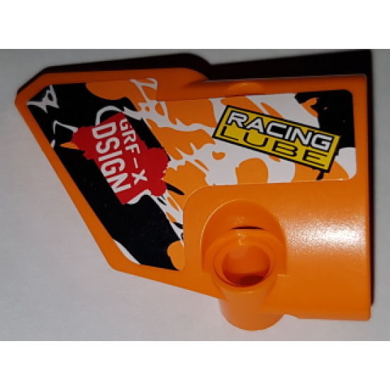 Technic, Panel Fairing # 1 Small Smooth Short, Side A with 'RACING LUBE' and 'GRF-X DSIGN' and Black, Orange and White Pattern (Sticker) - Set 42007