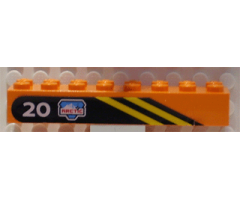 Brick 2 x 8 with Diagonal Yellow Stripes, White '20' and Arctic Logo on Black Background Pattern, Model Right (Sticker) - Set 6520