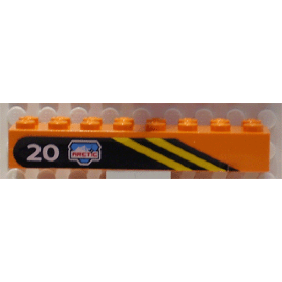 Brick 2 x 8 with Diagonal Yellow Stripes, White '20' and Arctic Logo on Black Background Pattern, Model Right (Sticker) - Set 6520