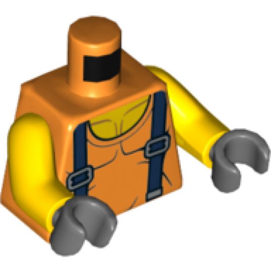 Torso Town Miners with Sleeveless T-Shirt over Muscles with Dark Blue Suspender Straps Pattern / Yellow Arms / Dark Bluish Gray Hands