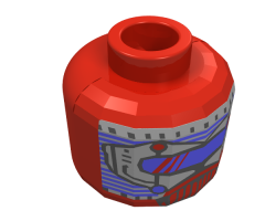 Minifigure, Head Alien with Blue Eye Mask Small and Black and Red Mouth Grille Pattern - Blocked Open Stud