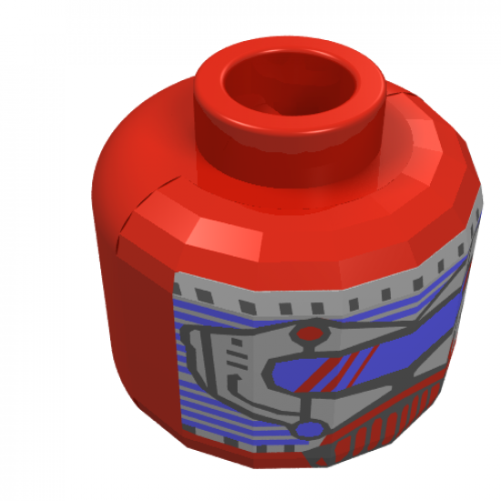 Minifigure, Head Alien with Blue Eye Mask Small and Black and Red Mouth Grille Pattern - Blocked Open Stud