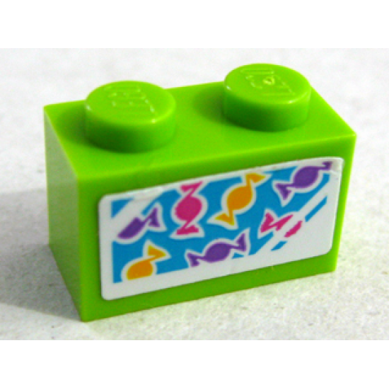 Brick 1 x 2 with Dark Purple, Dark Pink and Yellow Candies Pattern (Sticker) - Set 41109