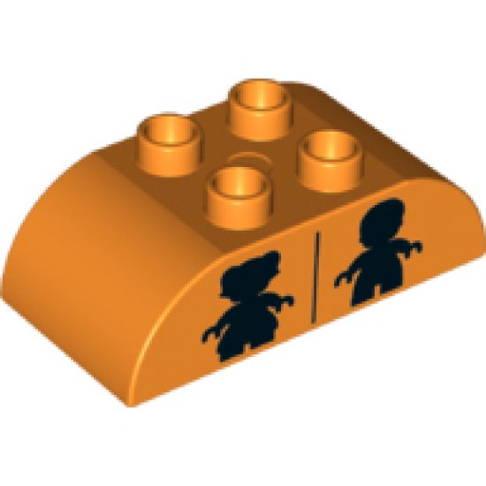 Duplo, Brick 2 x 4 Curved Top with Black Girl and Boy Silhouettes (Unisex Restroom) Pattern