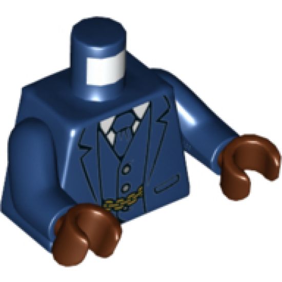 Torso Suit Jacket Unbuttoned, Vest, Tie and Gold Chain Pattern / Dark Blue Arms / Reddish Brown Hands