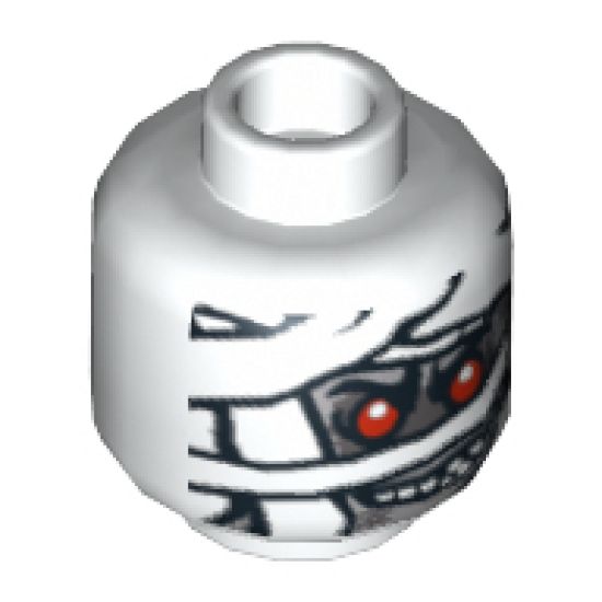 Minifigure, Head Alien with Red Eyes and Glow In Dark Mummy Wrapping Pattern - Blocked Open Stud