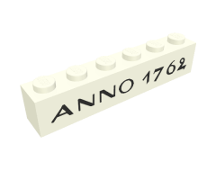 Brick 1 x 6 without Bottom Tubes with Cross Side Supports with Black 'ANNO 1762' Pattern