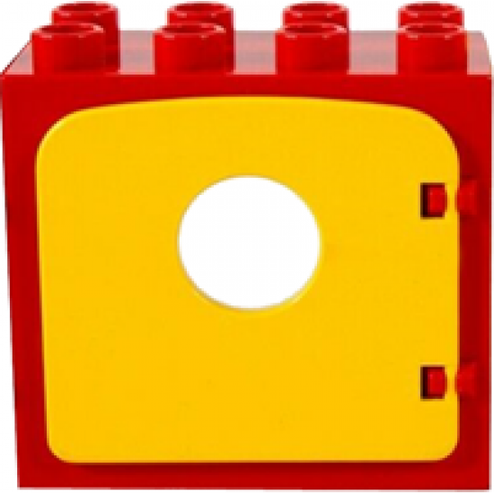Duplo, Building Door / Window Frame 2 x 4 x 3 Flat Front Surface with Yellow Duplo Door / Window with Porthole (4253 / dupdoor1)