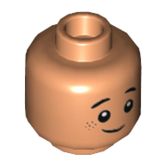 Minifigure, Head Dual Sided Black Eyebrows, Reddish Brown Freckles, Grin / Scared Pattern - Hollow Stud