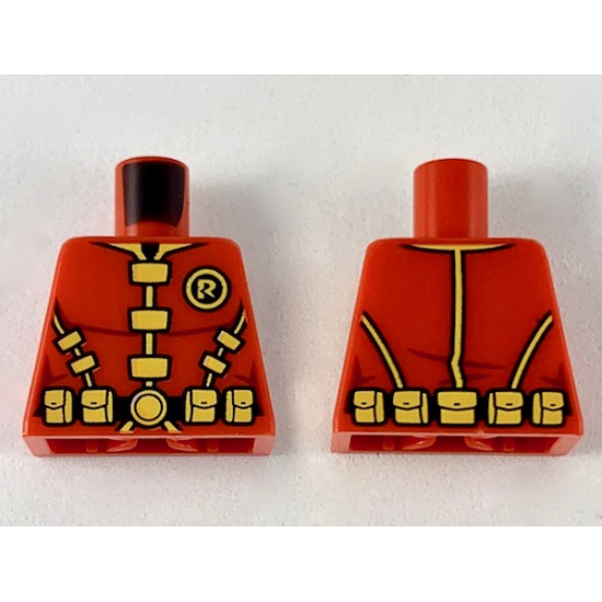 Torso Armor, Bright Light Orange 'R' in Circle, Collar, Clasps and Belt Pouches Pattern